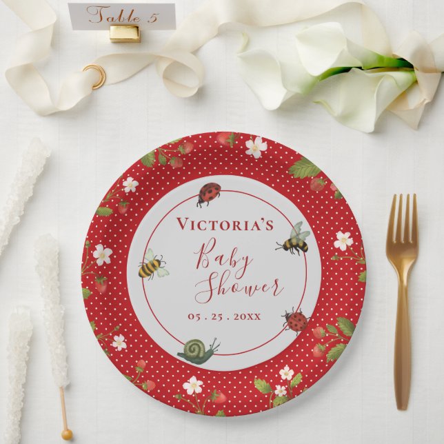 Berry Sweet Strawberry Watercolor Baby Paper Plate (Wedding)