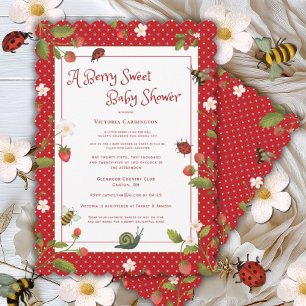 Berry Sweet Strawberry Watercolor Baby Shower Invitation