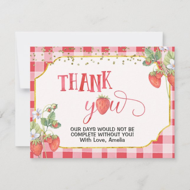 Berry Sweet Strawberry watercolor Thank you card (Front)