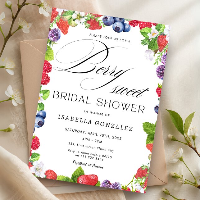 Berry Sweet Strawberry Wild Berries Bridal Shower Invitation (Berry Sweet Strawberry Wild Berries Bridal Shower Invitation)