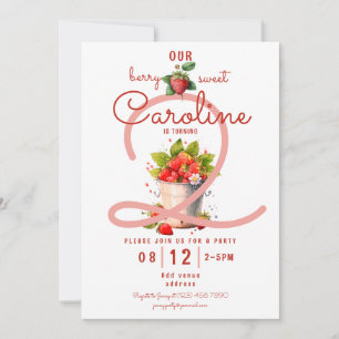 Berry Sweet Strawbery Baby Girl Birthday Party Invitation