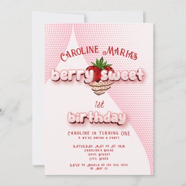 Berry Sweet Strawbery Birthday Party  Invitation (Front)