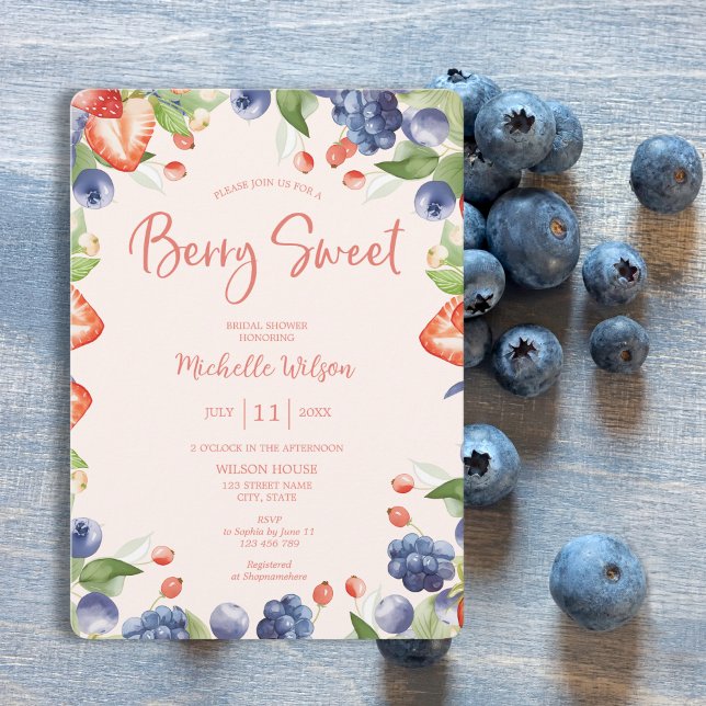 Berry Sweet Summer Wild Berries & Flowers Bridal  Invitation (Creator Uploaded)