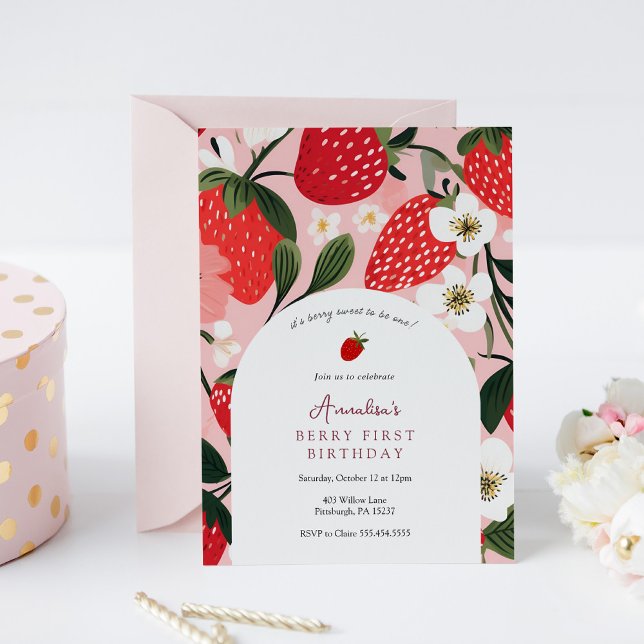 Berry Sweet to Be ONE First Birthday Invitation (Creator Uploaded)