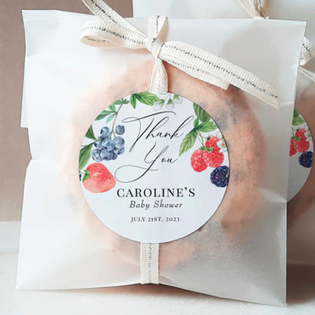 Berry Sweet Watercolor Berry Baby Shower Favour Classic Round Sticker (Creator Uploaded)