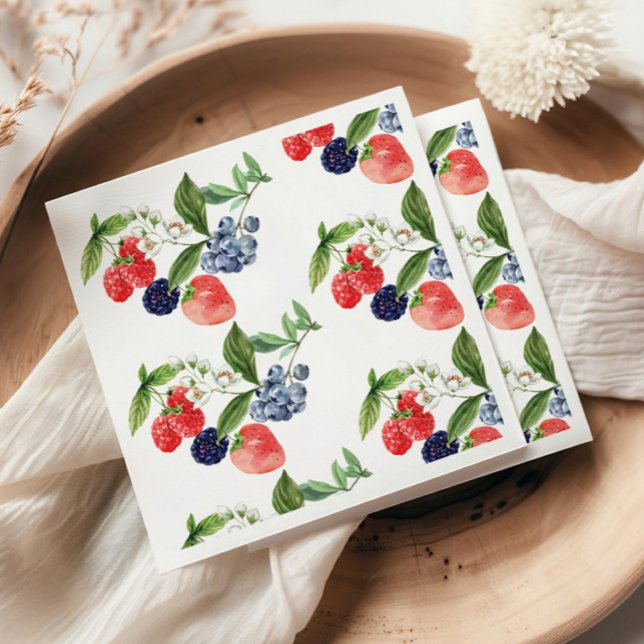 Berry Sweet Watercolor Red Blue Baby Shower Napkin (Creator Uploaded)