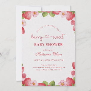 Berry Sweet Watercolor Strawberry Baby Shower Invitation