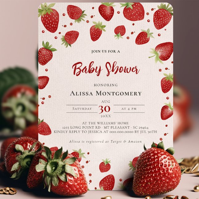 Berry Sweet Watercolor Strawberry Baby Shower Invitation (Creator Uploaded)