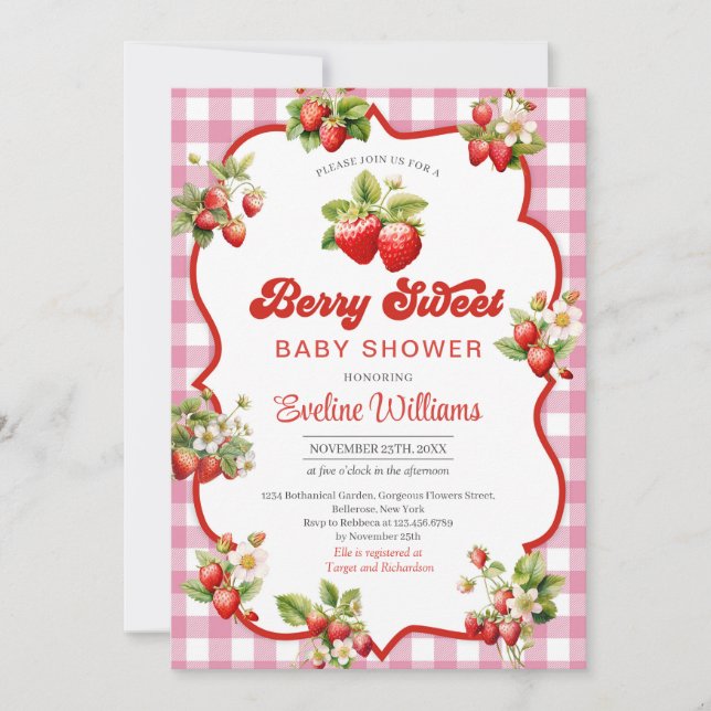Berry Sweet Watercolor Strawberry Baby Shower Invitation (Front)