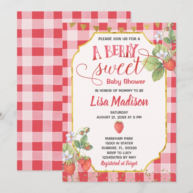 Berry Sweet Watercolor Strawberry Baby Shower Invitation (Front/Back)