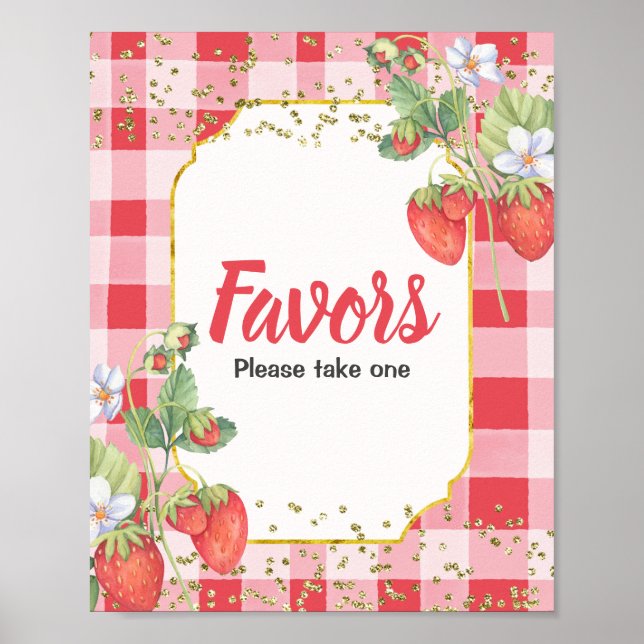 Berry Sweet Watercolor Strawberry Favour Sign (Front)