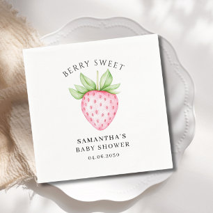 Berry Sweet Watercolor Strawberry Girl Baby Shower Napkin
