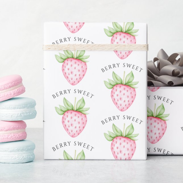 Berry Sweet Watercolor Strawberry Girl Baby Shower Wrapping Paper (Creator Uploaded)