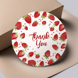 Berry Sweet Watercolor Strawberry Thank You Classic Round Sticker