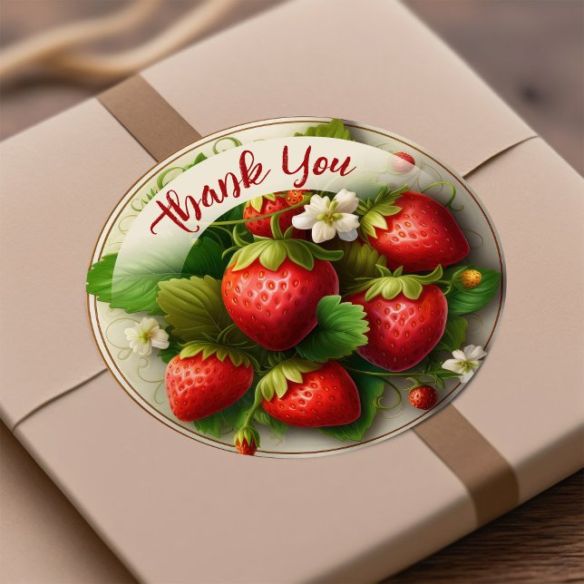 Berry Sweet Watercolor Strawberry Thank You Classic Round Sticker (Creator Uploaded)