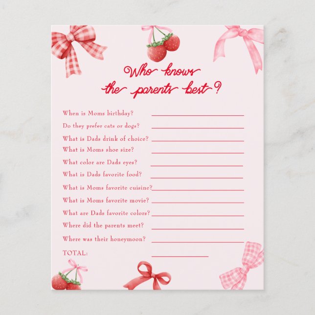 Berry Sweet Who Knows Parents Baby Shower Game (Front)