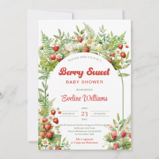 Berry Sweet Wild Strawberry Woodland Leaves Invitation