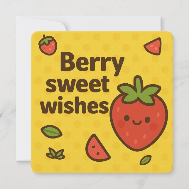 Berry Sweet Wishes – Cute Strawberry Pun Greeting  Holiday Card (Front)