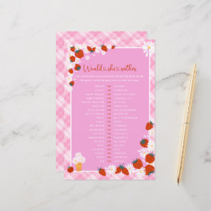 Berry Sweet Would She Rather Baby Shower Game