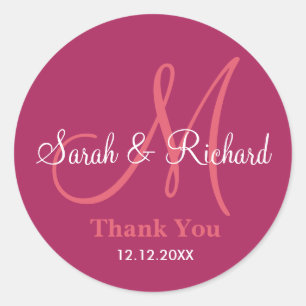 Berry Thank You Wedding Monogram Sticker