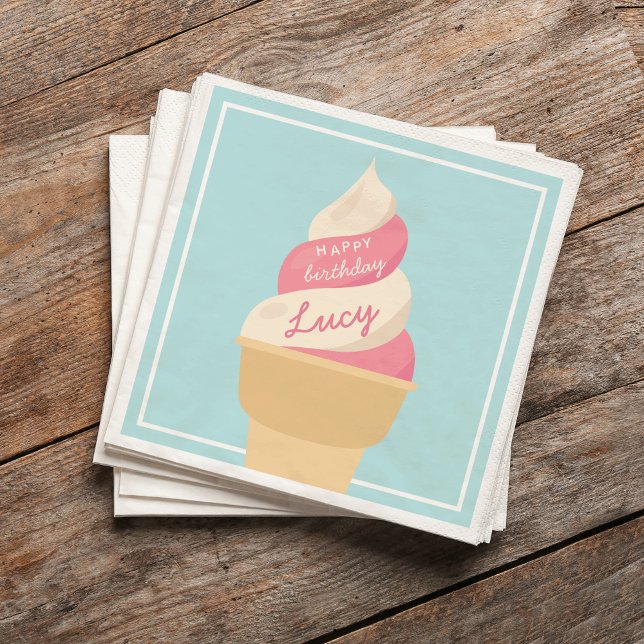 Berry Vanilla Swirl Ice Cream Kids Birthday Party Napkin (Creator Uploaded)
