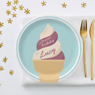 Berry Vanilla Swirl Ice Cream Kids Birthday Party Paper Plate