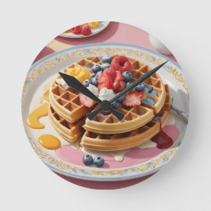 Berry Waffle Breakfast Plate Round Clock