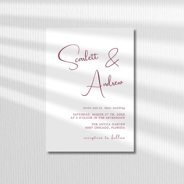 Berry & White Minimal Modern Calligraphy Wedding Invitation (Creator Uploaded)