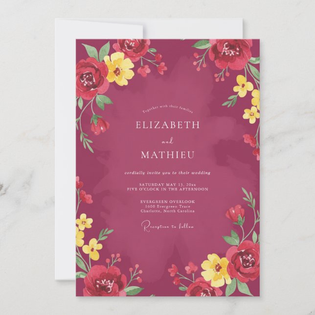 Berry Wildflower Wedding Invitation (Front)