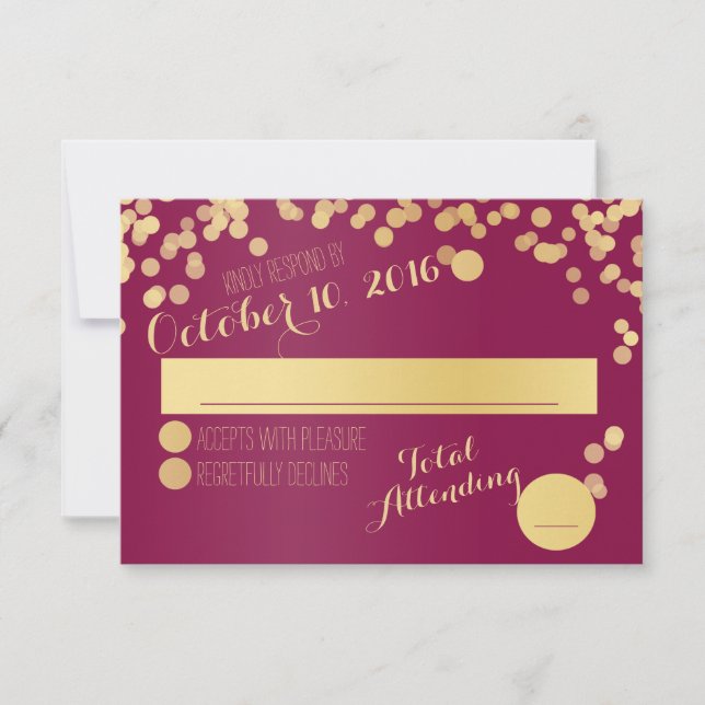 Berry Wine and Gold RSVP Card (Front)
