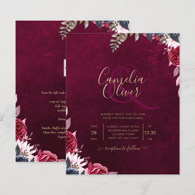 Berry Wine Floral Wedding  (Front/Back)