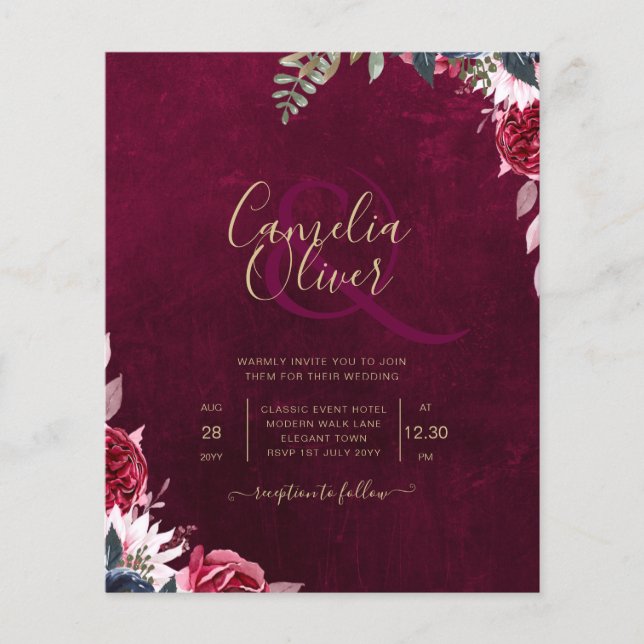 Berry Wine Floral Wedding  Flyer (Front)