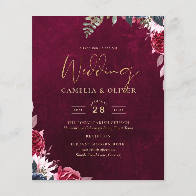 Berry Wine Floral Wedding  Flyer (Front)