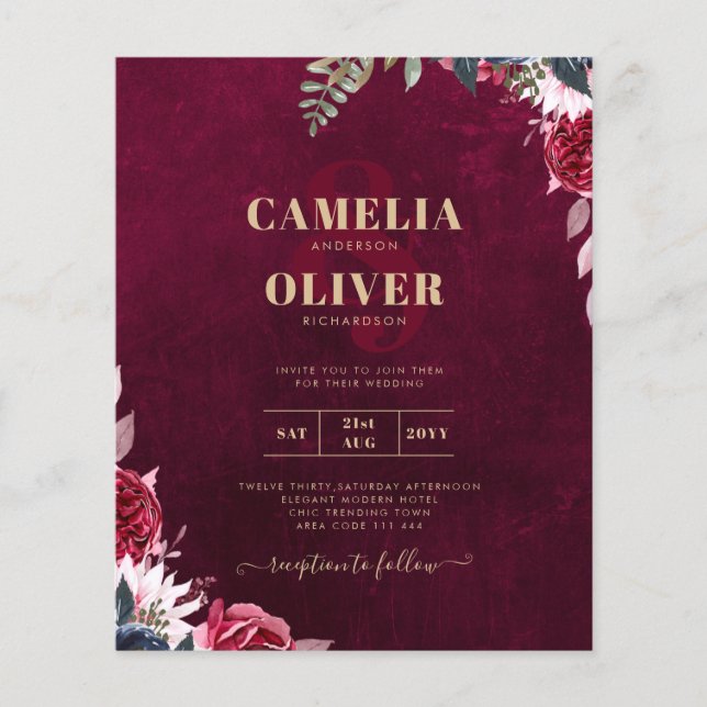 Berry Wine Floral Wedding  Flyer (Front)