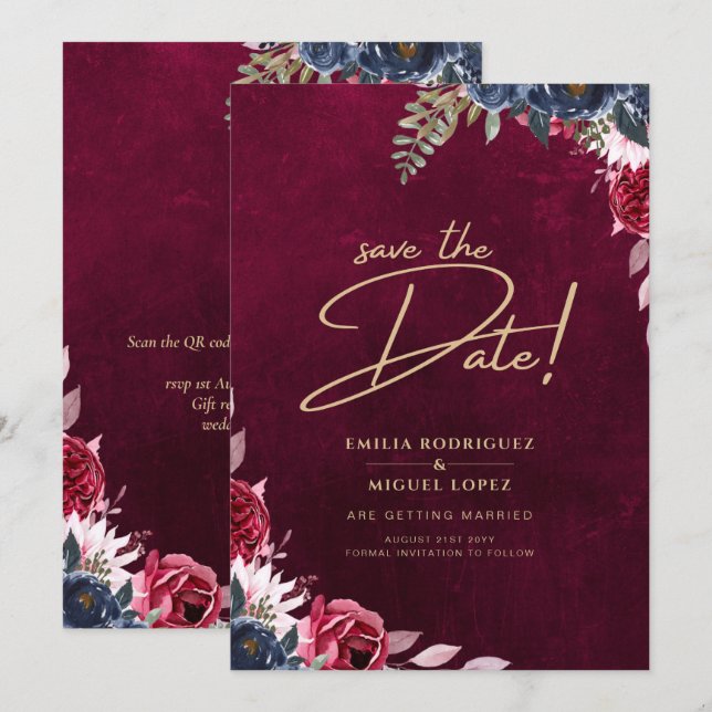 Berry Wine Floral Wedding  Invitation (Front/Back)