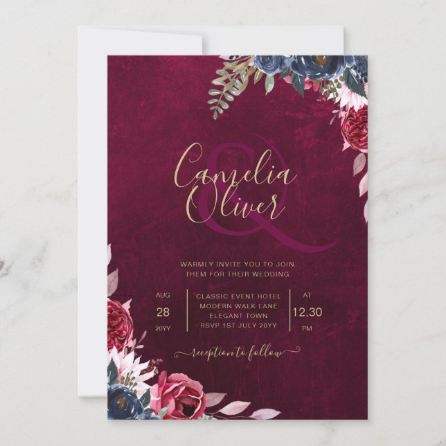 Berry Wine Floral Wedding  Invitation (Front)