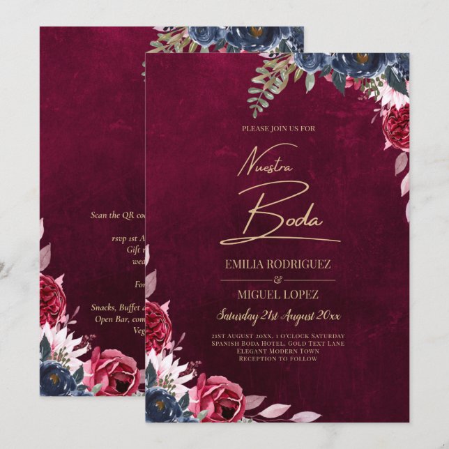 Berry Wine Floral Wedding  Invitation (Front/Back)