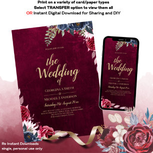 Berry Wine Floral Wedding  Invitation