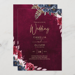 Berry Wine Floral Wedding  Invitation