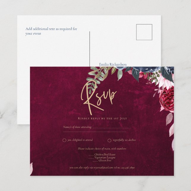 Berry Wine Floral Wedding  Postcard (Front/Back)