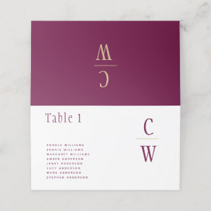 Berry Wine Gold Wedding Table Number Names Place Card