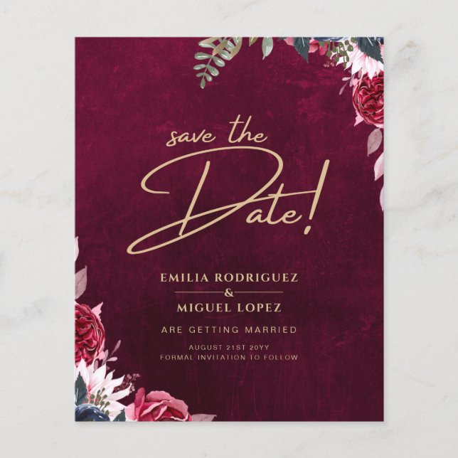Berry Wine Navy Blue Floral Wedding Winter Fall Flyer (Front)