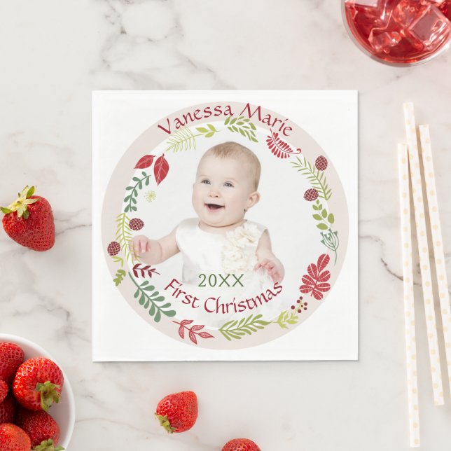 Berry Wreath Baby's First Christmas  Napkin (Insitu)