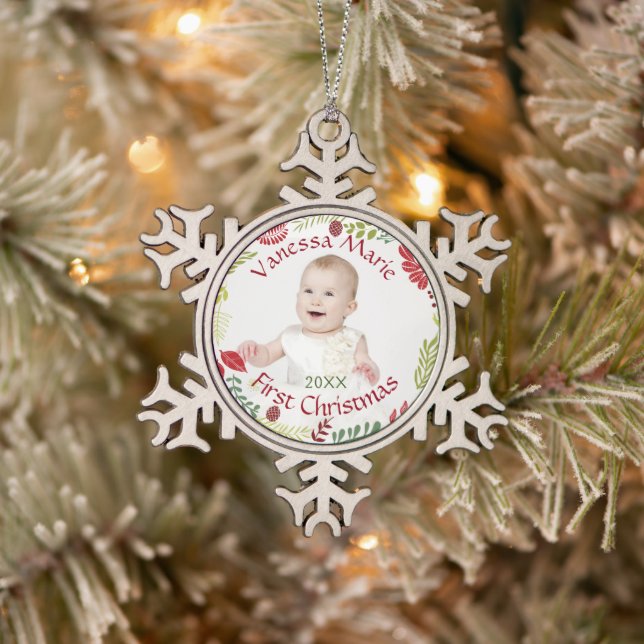 Berry Wreath Baby's First Christmas Ornament (Tree)