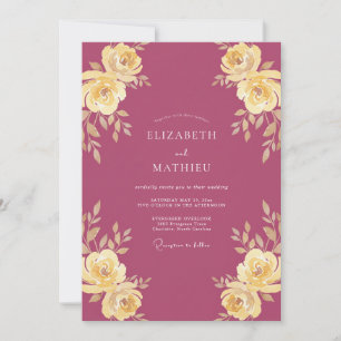 Berry Yellow Leafy Wedding Invitation
