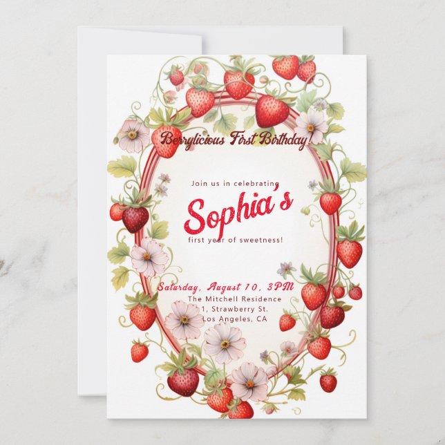 Berrylicious First Birthday! 1st Anniversary Party Invitation (Front)