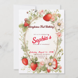 Berrylicious First Birthday! 1st Anniversary Party Invitation