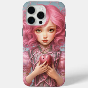 BerryPunk Doll Pink Heart Print iPhone 15 Pro Max Case