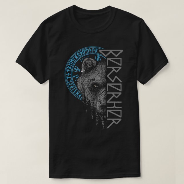 Berserk Bear Warrior Odin Runes Norse Compass Viki T-Shirt (Design Front)