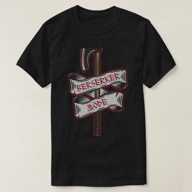 Berserker Mode Viking Battle Axe Runic Tattoo T-Shirt (Design Front)
